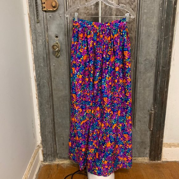 Vintage 60s 70s mod bright bold floral pattern maxi skirt high waisted 26" to 27 - Picture 2 of 6